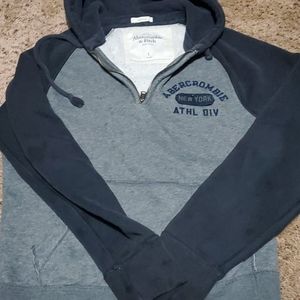 Abercrombie & Fitch Gray and Navy Quarter-Zip Hooded Sweatshirt